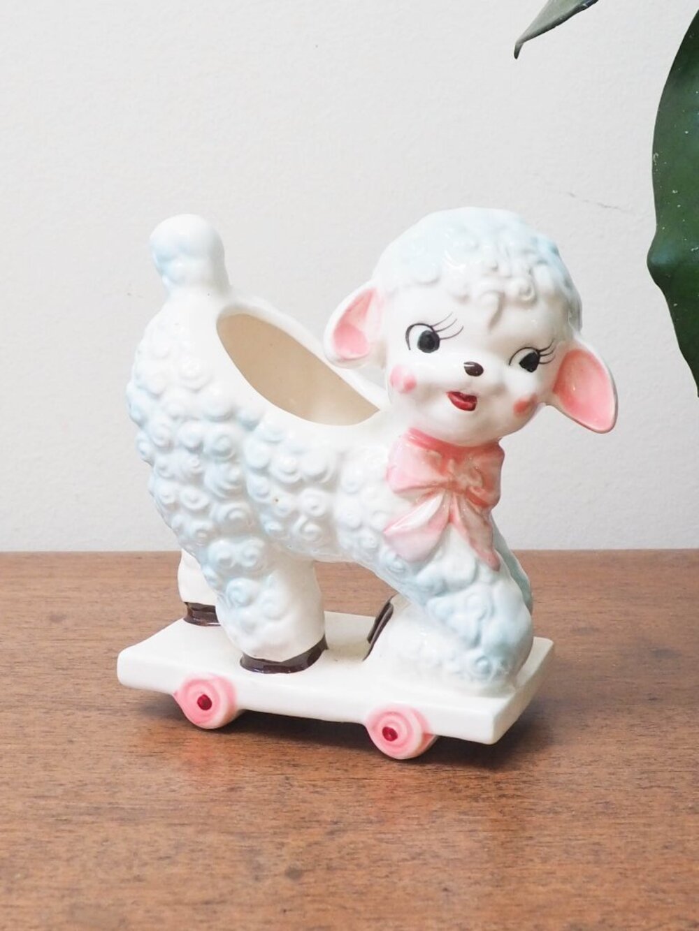 Vtg Ceramic Lamb Planter - Vintage Animal Plant Holder - Baby Sheep Japan 4706